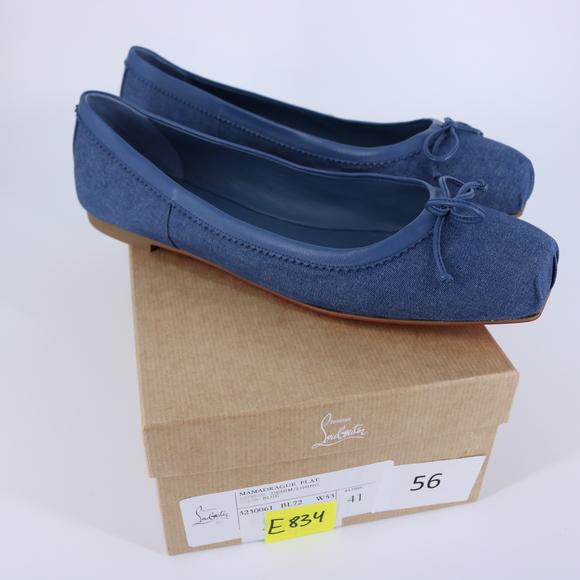 Christian Louboutin 41 Mamadrague Square Toe Ballerina Denim Blue Flats E834 - Picture 2 of 15